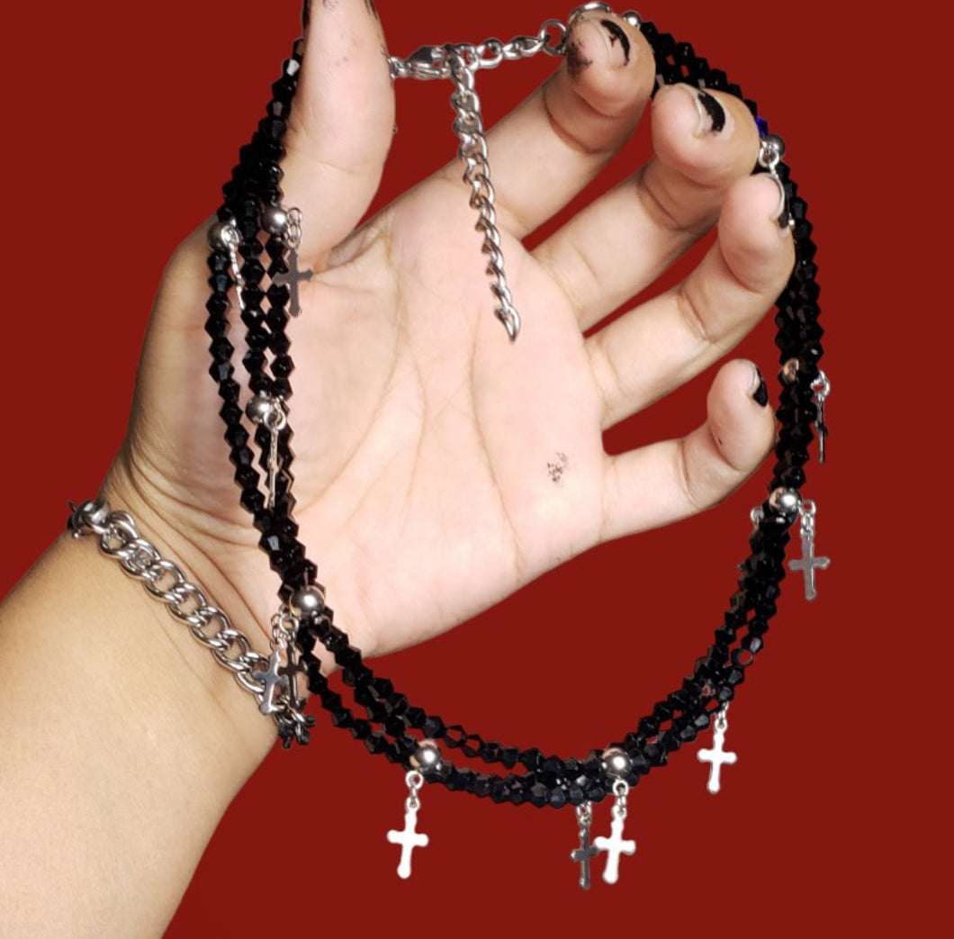 layered beaded cross choker